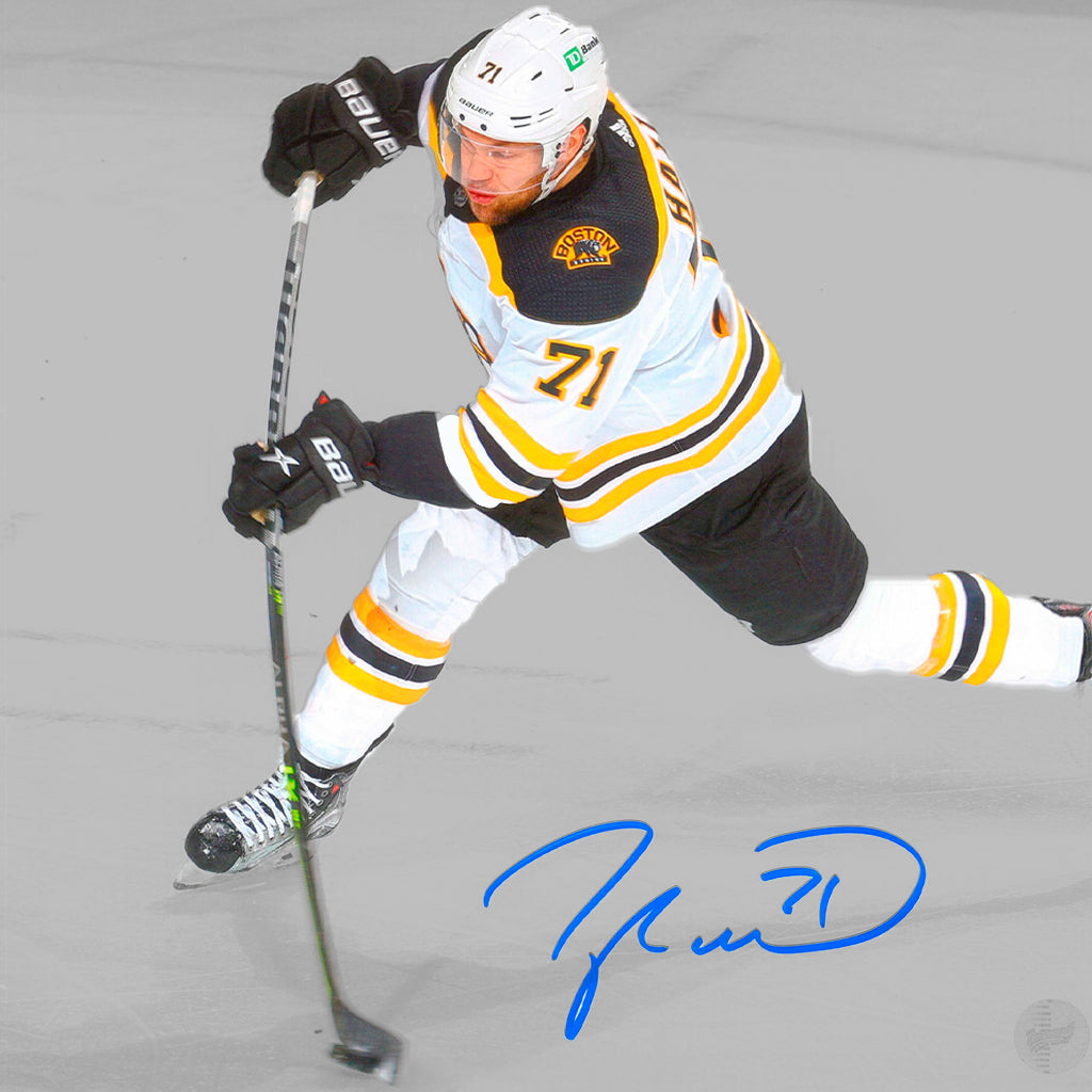 Taylor Hall Boston Bruins signed 8x10 Away Jersey Action