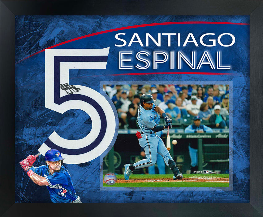 Santiago Espinal Signed Number Frame with PhotoGlass Blue Jays