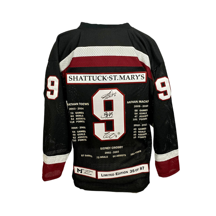 S. Crosby, N. MacKinnon, J. Toews Multi-Signed Shattuck St. Marys Black Milestone Jersey (Limited Edition of 87)