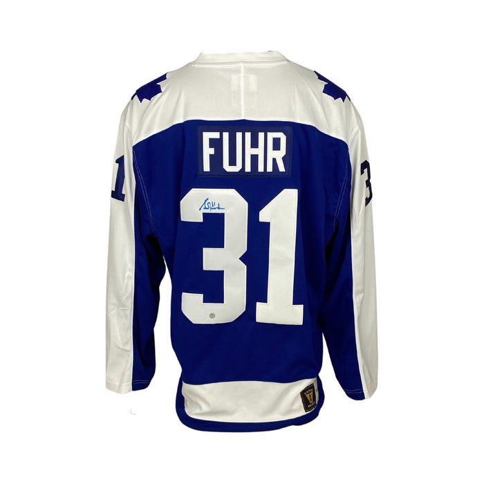 Grant Fuhr Signed Toronto Maple Leafs Replica Fanatics Vintage Jersey (blue)