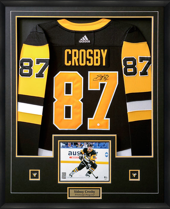 Sidney Crosby Signed Jersey Framed Penguins Black Adidas with 8x10