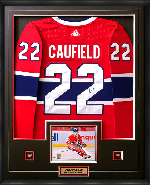 Cole Caufield Signed Jersey Framed Canadiens Red Adidas with 8x10-H (Frm-Jers-6)