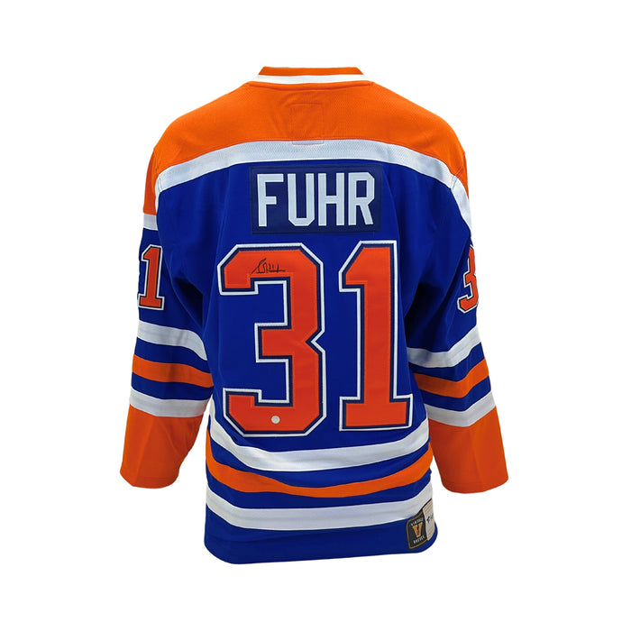 Grant Fuhr Signed Jersey Edmonton Oilers Replica Blue Vintage Fanatics