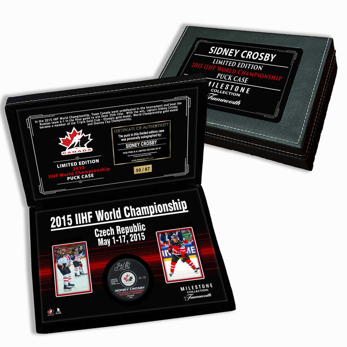 Sidney Crosby Signed Puck in Deluxe Case 2015 World Championships (Limited Edition of 87)
