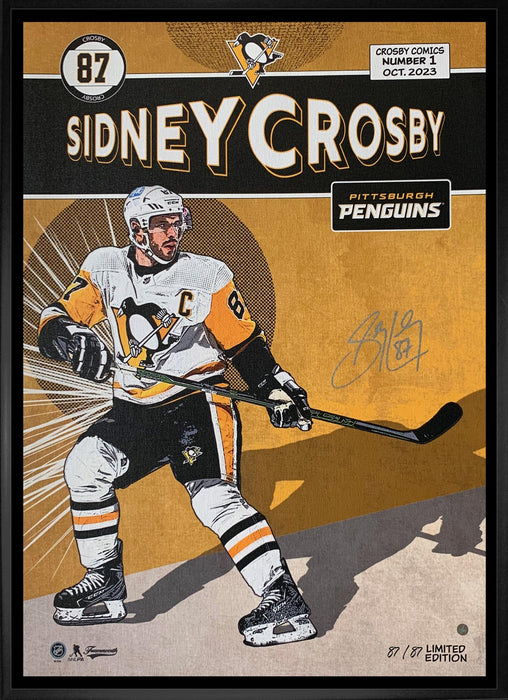 Sidney Crosby Signed 20x29 Canvas Framed Replica Comic Penguins (Limited Edition of 87)