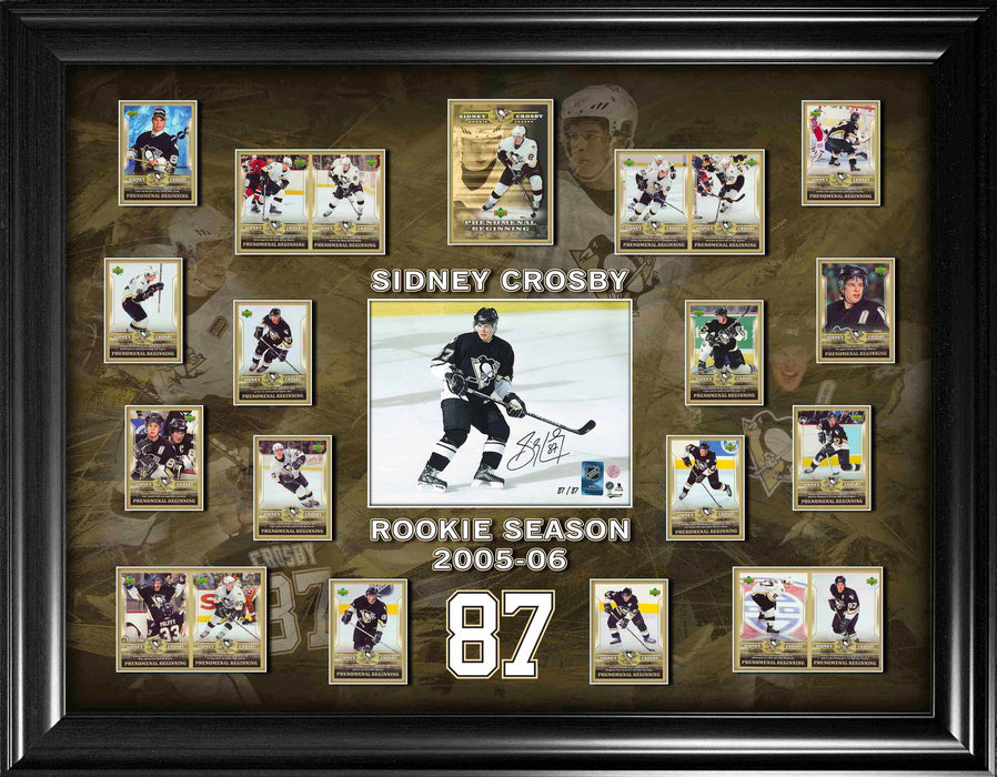 Sidney Crosby Signed 8x10 Framed with Rookie Season Cards (Limited Edition of 87)