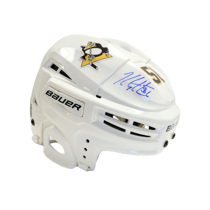 Kris Letang Signed Helmet Pittsburgh Penguins White Bauer Insc "09, 16, 17 Cup"