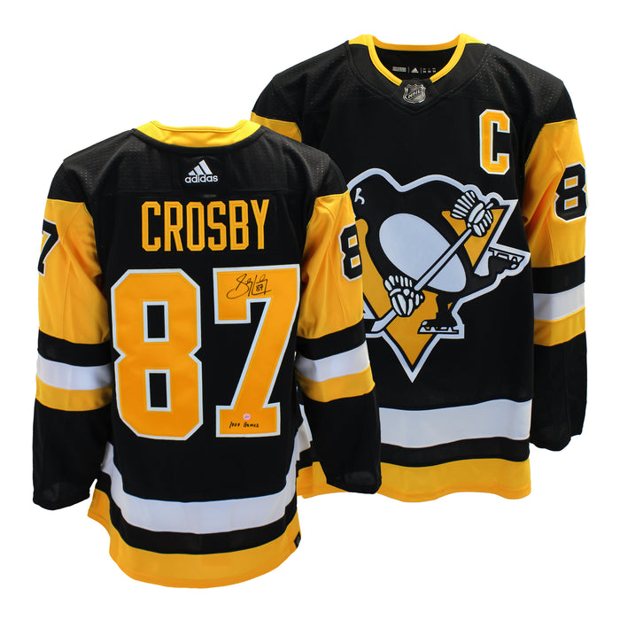 Sidney Crosby Signed Jersey Pittsburgh Penguins Black Adidas Insc "1000 games"