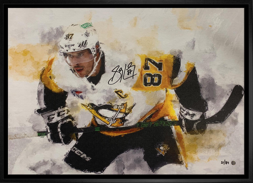 Sidney Crosby Signed 20x29 Canvas Framed Pittsburgh Penguins Painting Effect (Limited Edition of 87)