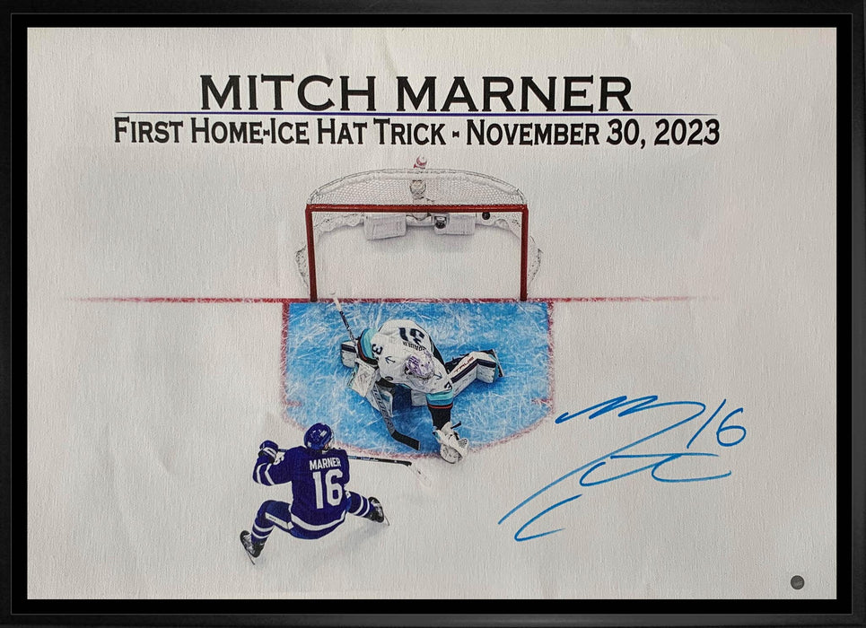 Mitch Marner Signed 20x29 Framed Canvas Toronto Maple Leafs Hat-Trick-H