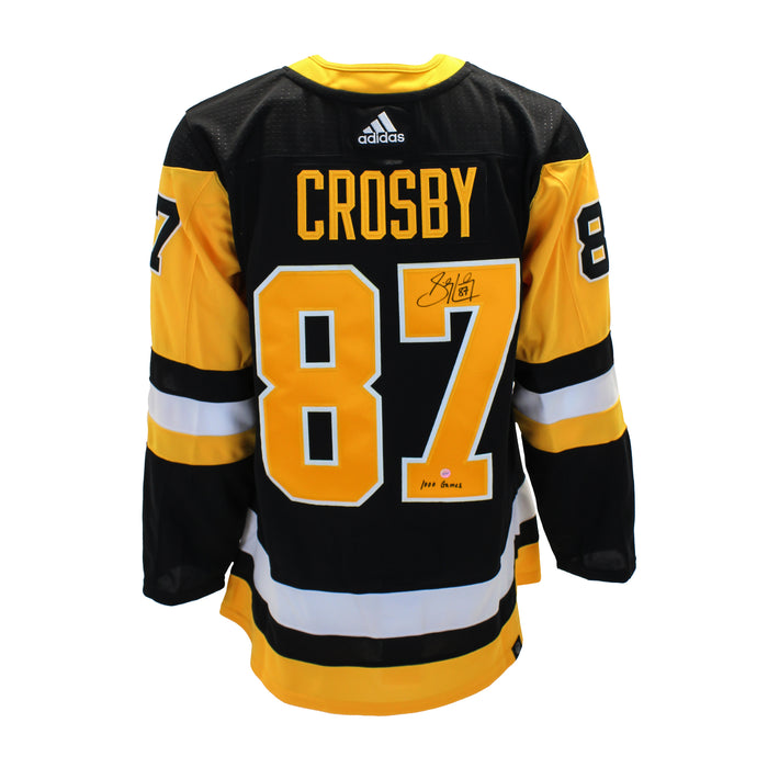 Sidney Crosby Signed Jersey Pittsburgh Penguins Black Adidas Insc "1000 games"