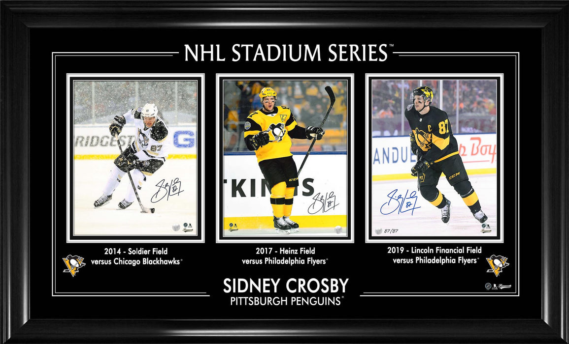Sidney Crosby Triple Signed 8x10 Framed Stadium Series Penguins (Limited Edition of 87)