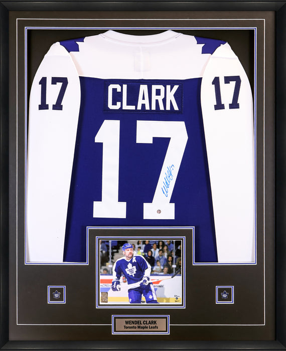 Wendel Clark Signed Framed Jersey Maple Leafs Replica Fanatics Blue