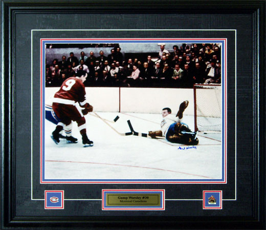 Gump Worsley Montreal Canadiens Signed Framed 16x20 Save vs Gordie Howe Photo