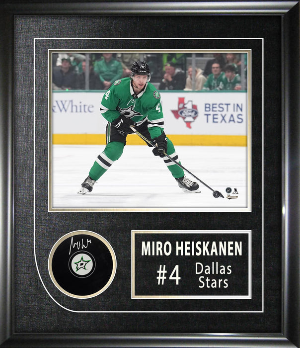Miro Heiskanen Signed Framed Dallas Stars Hockey Puck