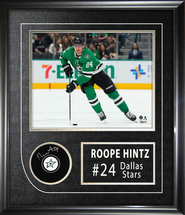 Roope Hintz Signed Framed Dallas Stars Hockey Puck