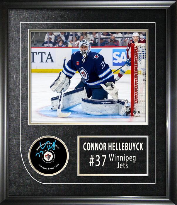 Connor Hellebuyck Winnipeg Jets Signed Framed Official Hockey Puck