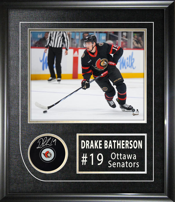 Drake Batherson Signed Framed Ottawa Senators Hockey Puck