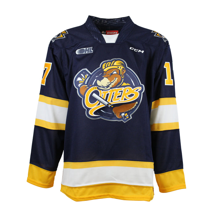 Malcolm Spence Signed Jersey Erie Otters CCM Replica Navy with "2022 2nd  Pick" Inscription