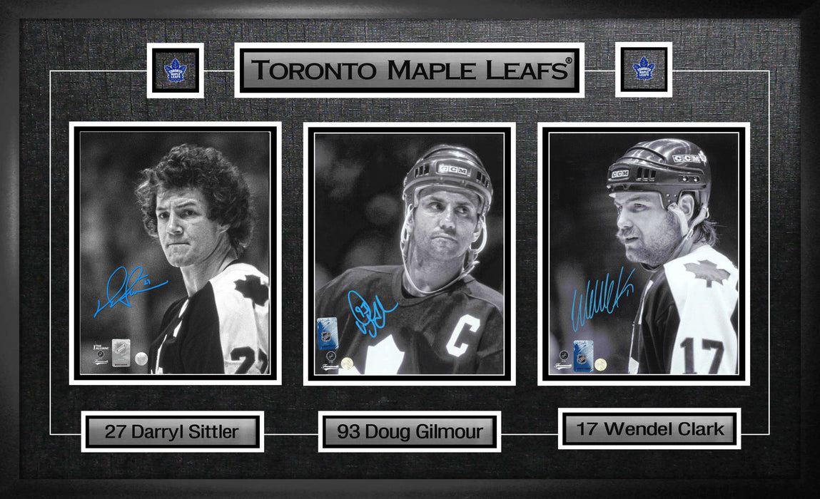 Doug Gilmour, Wendel Clark, Darryl Sittler Signed Framed 8x10s Leafs Captains Collage
