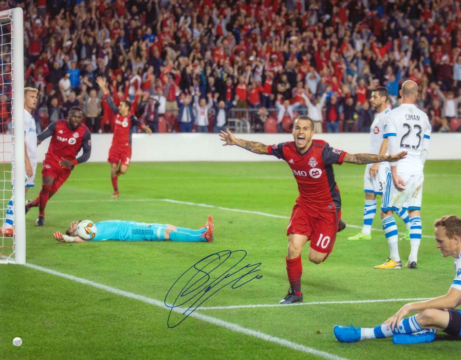 Sebastian Giovinco Toronto FC Signed Unframed 16x20 Arms Wide Goal Celebration Photo