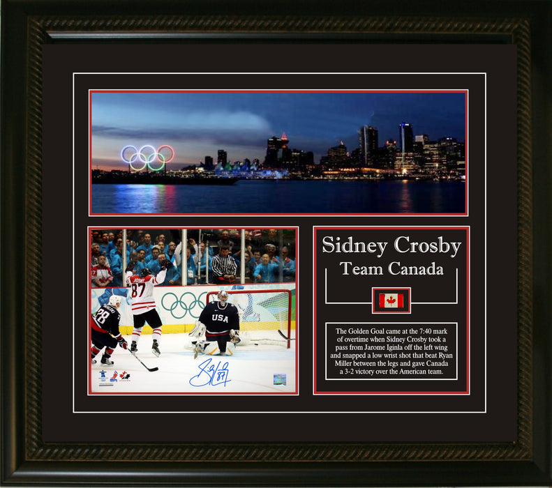 Sidney Crosby Team Canada Signed Framed 8x10 Golden Goal and Vancouver Skyline Photos