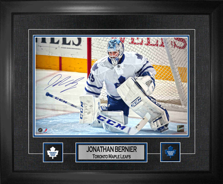 Jonathan Bernier Toronto Maples Leafs Signed  Framed16x20 Virtual Print White Action
