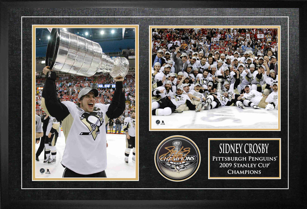 Sidney Crosby Signed Framed 2009 Stanley Cup Pittsburgh Penguins Puck with 2 Photos