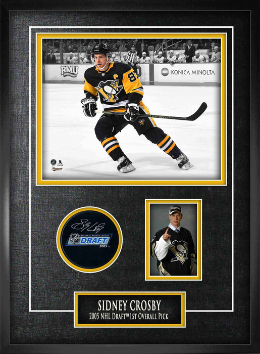 Sidney Crosby Pittsburgh Penguins Signed Framed 2005 NHL Entry Draft Puck and Player Collage