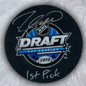 Taylor Hall Signed 2010 NHL Draft Puck With "1st Pick" Inscribed