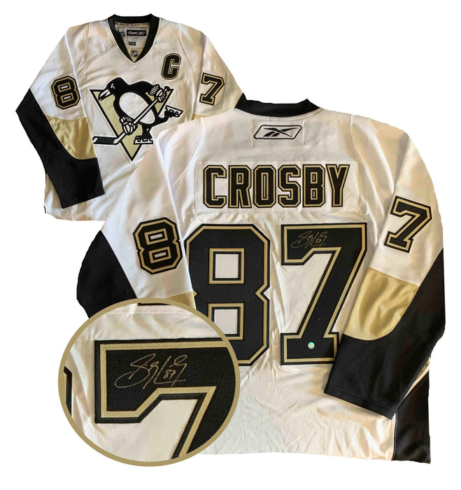Sidney Crosby Signed Pittsburgh Penguins 2007-2011 White and Vegas Gold Replica Reebok Jersey