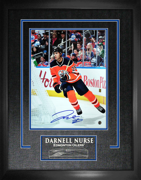 Darnell Nurse Edmonton Oilers Signed Framed 11x14 Rounding Net Photo Etched Mat