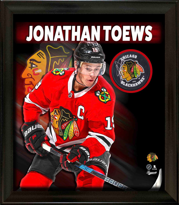Jonathan Toews Signed PhotoGlass Framed Chicago Blackhawks Puck with Large Logo