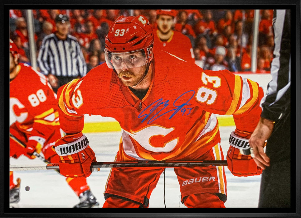 Sam Bennett Calgary Flames Signed 20x29 Faceoff Canvas