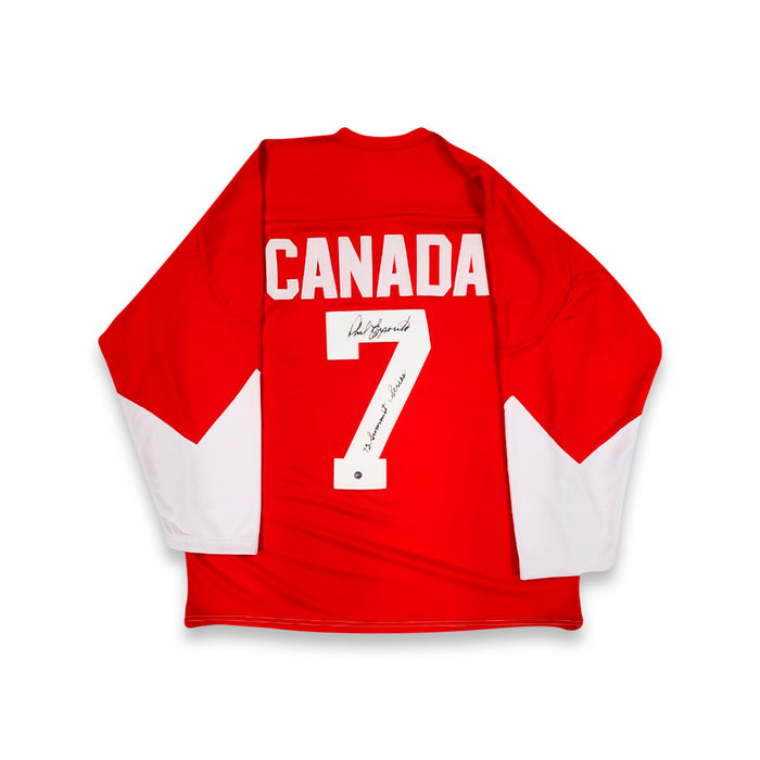 Phil Esposito Signed Team Canada 1972 Red Replica Jersey with "72 Summit Series" Inscribed