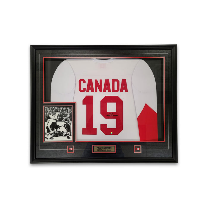 Paul Henderson Signed Framed Team Canada 1972 Summit Series White Replica Jersey
