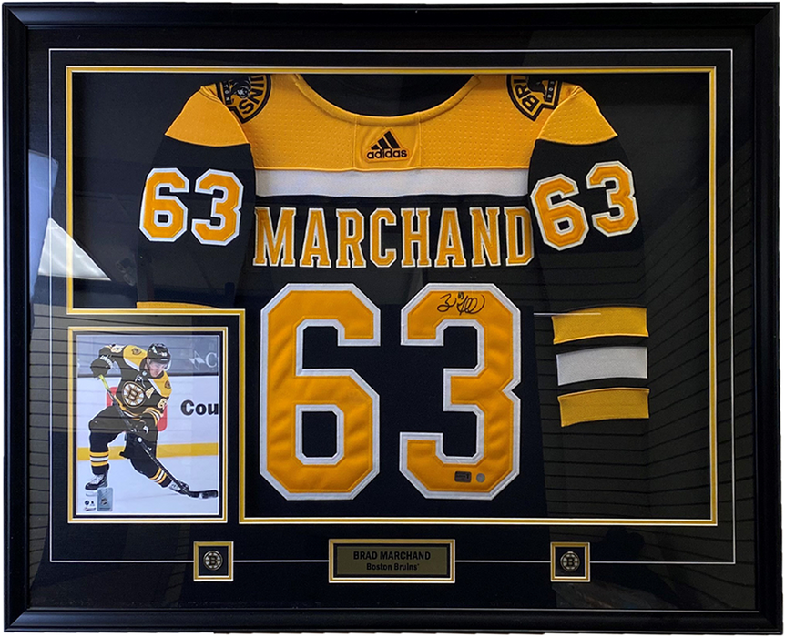 Brad Marchand Signed Framed Boston Bruins Black Adidas Authentic Jersey