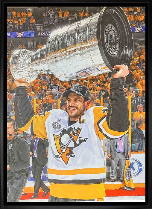 Sidney Crosby Pittsburgh Penguins Framed 20x29 Raising Cup Canvas