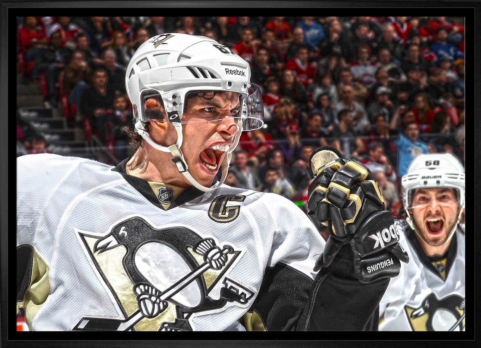 Sidney Crosby Pittsburgh Penguins Framed 20x29 Goal Celebration Close-Up Canvas