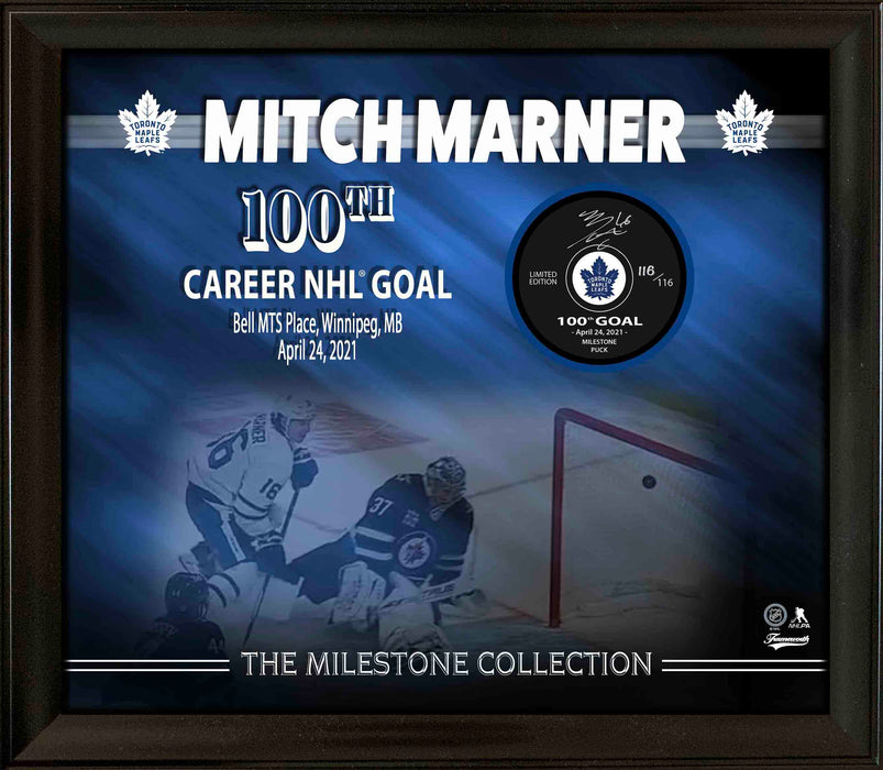 Mitch Marner Signed Framed Toronto Maple Leafs 100 Goals Milestone Puck (Limited Edition of 116)
