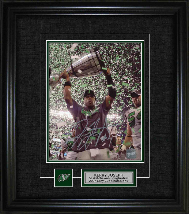 Kerry Joseph Saskatchewan Roughriders Signed Framed 8x10 2007 Grey Cup Photo with Pin & Plate