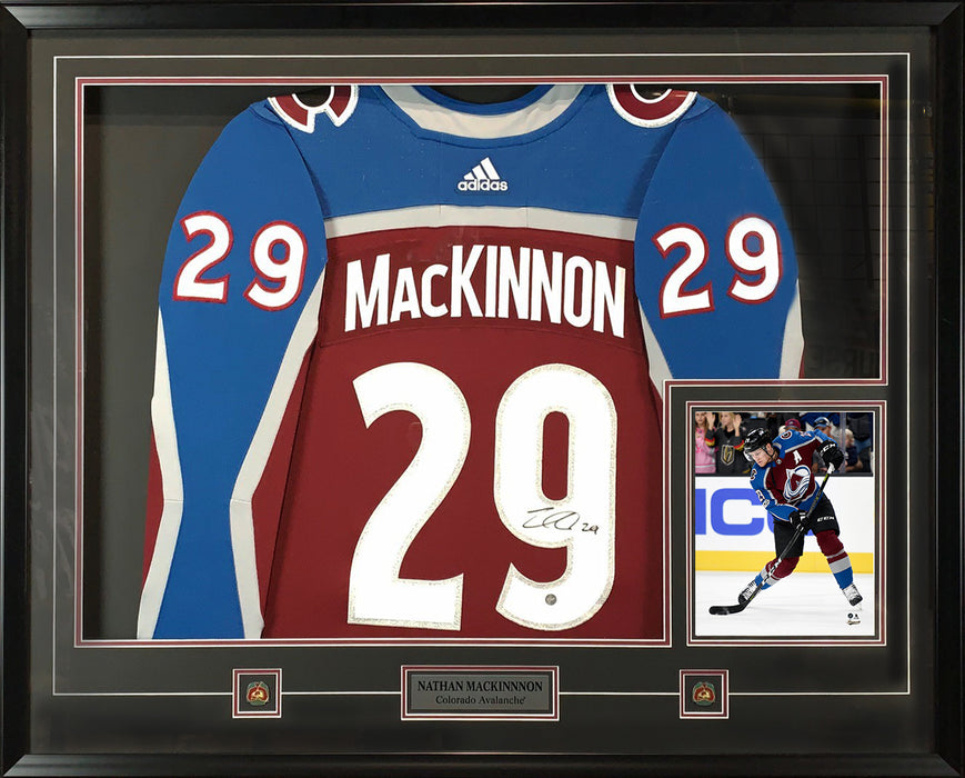 Nathan MacKinnon Signed Framed Colorado Avalanche 2017-2020 Burgundy Adidas Authentic With 8x10 Shooting Photo