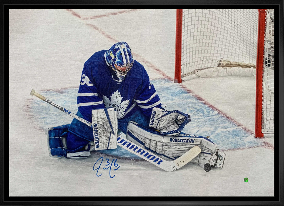 Jack Campbell Toronto Maple Leafs Signed Framed 20x29 Pad Save Canvas