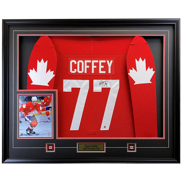 Paul Coffey Signed Framed Canada Cup 87 Replica Red Jersey