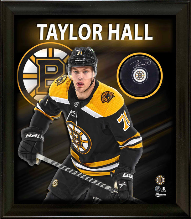 Taylor Hall Signed PhotoGlass Framed Boston Bruins Puck