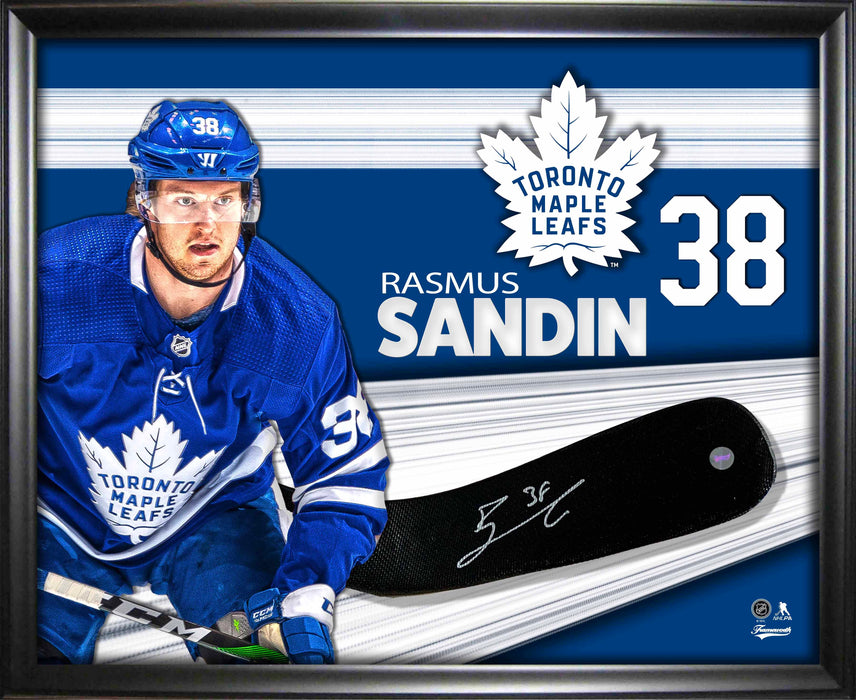 Rasmus Sandin Signed Framed PhotoGlass Toronto Maple Leafs Stickblade