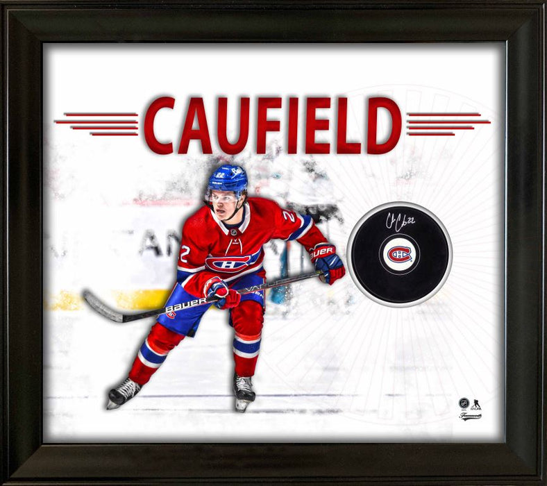 Cole Caufield Signed White PhotoGlass Framed Montreal Canadiens Puck