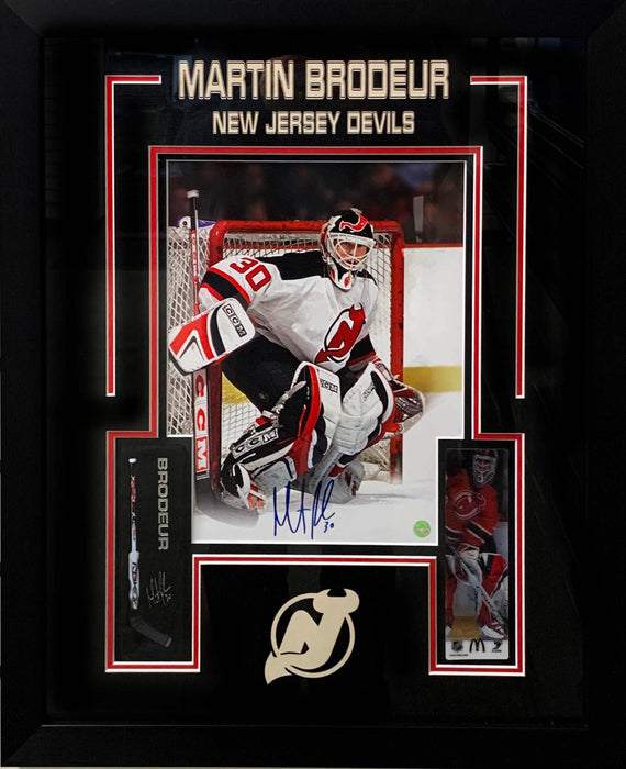 Martin Brodeur New Jersey Devils Signed Framed 11x14 Photo with Mini Stick