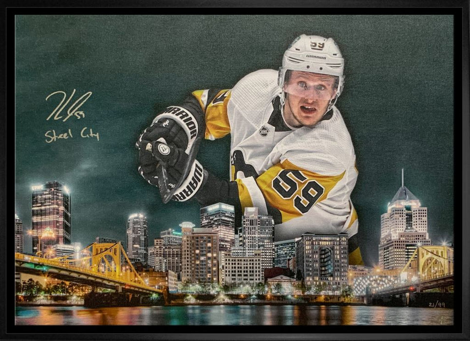 Jake Guentzel Pittsburgh Penguins Signed Framed 20x29 Skyline Canvas LE/99