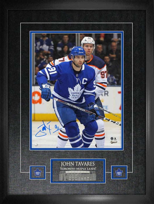 John Tavares Toronto Maple Leafs Signed Framed 11x14 in Action vs McDavid Photo